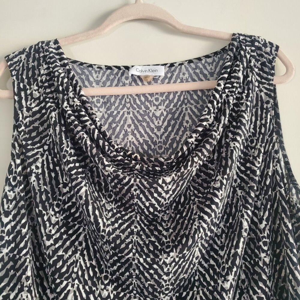 Calvin Klein Women's Printed Top Large Sleeveless Cowl Neck Business Casual Work - Picture 2 of 10